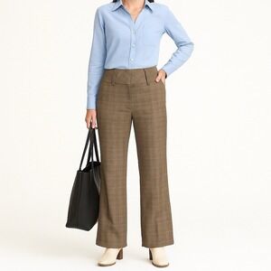 Halogen Pants Wide Leg Plaid Trousers Brown Women's 4 Tall Career Business Work